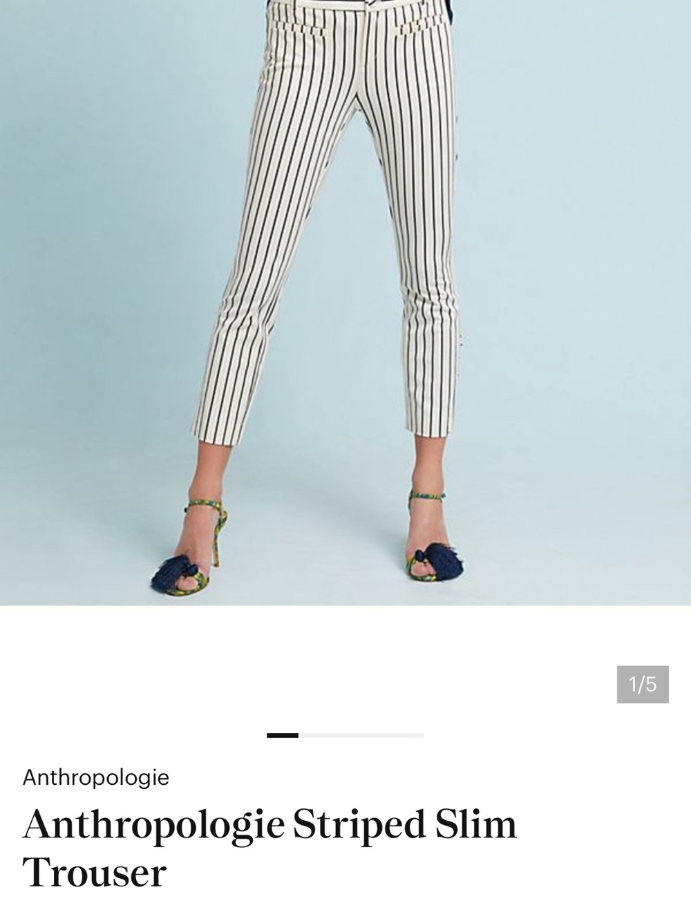 Anthropologie Essential Slim Pinstripe Cropped Trousers Cream Navy 12